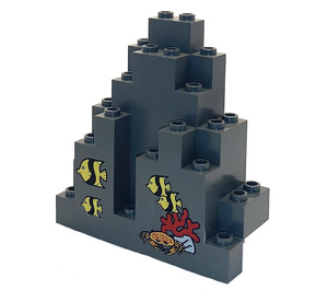 LEGO Dark Gray Panel 3 x 8 x 7 Rock Triangular with Fish and Crab Sticker (6083)