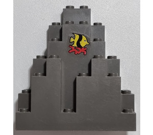 LEGO Dark Gray Panel 3 x 8 x 7 Rock Triangular with Fish Top Sticker (6083)