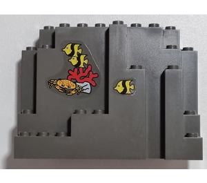 LEGO Dark Gray Panel 4 x 10 x 6 Rock Rectangular with Fish and Crab Sticker (6082)