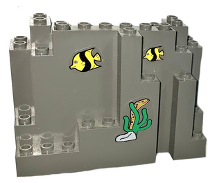 LEGO Dark Gray Panel 4 x 10 x 6 Rock Rectangular with Fish and Sea Grass Sticker (6082)