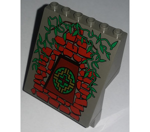 LEGO Dark Gray Panel 6 x 4 x 6 Sloped with Red Bricks and Green Vines (30156)