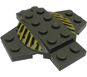 LEGO Donkergrijs Plaat 6 x 6 x 0.667 Kruis met Dome met Zwart en Geel Danger Strepen (30303)