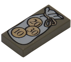 LEGO Gris foncé Tuile 1 x 2 avec Bag et 10, 20, 30 Coins Modèle avec rainure (3069)