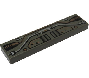 LEGO Dark Gray Tile 1 x 4 with Copper, Silver and Black Circuitry (2431)