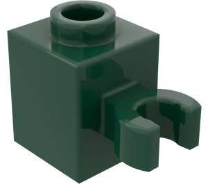 LEGO Mørk grønn Kloss 1 x 1 med Vertikal Klips (Åpen 'O' klips, hul knott) (60475 / 65460)