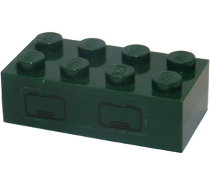 LEGO Dunkelgrün Stein 2 x 4 mit 2 Hatches Aufkleber (3001)