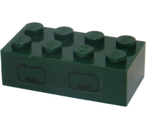 LEGO Donkergroen Steen 2 x 4 met 2 Hatches Sticker (3001)