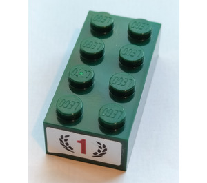 LEGO Dark Green Brick 2 x 4 with Number 1 and Laurel Wreath Sticker (3001)