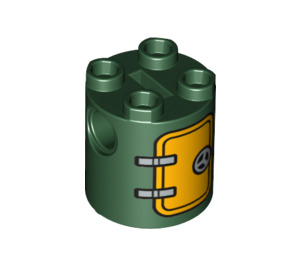 레고 짙은 녹색 실린더 2 x 2 x 2 로봇 몸 ~와 함께 Hatch 그리고 핸들 (분명치 않은) (97713)