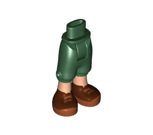 LEGO Dark Green Minidoll Hip with Cropped Trousers with Brown and Dark Orange Shoes (Thick Hinge) (18353)