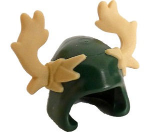 LEGO Mörkgrön Huva med Brungul Antlers