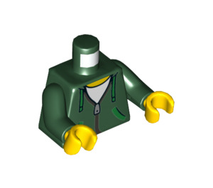 LEGO Mørk grønn Minifigur Overkropp - Hettegenser med Grønn Lace Ties og Pocket Trims over Hvit Skjorte (973 / 76382)