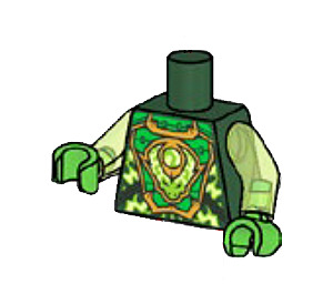 LEGO Donkergroen Minifiguur Torso met Drakenkop en Transparant Fel groen Armen (973 / 90811)