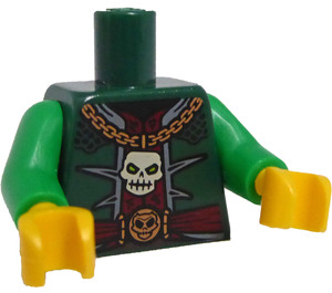 LEGO Dark Green Minifig Torso with Gold Necklace, White Skull with Green Arms and Yellow Hands (973)