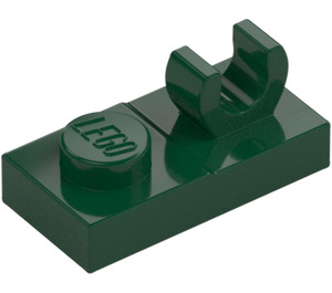 LEGO Mørk grønn Plate 1 x 2 med Topp Klips uten Gap (44861)