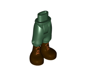 LEGO Dark Green Minidoll Hip with Cropped Trousers with Dark Brown Boots with Laces (Thick Hinge) (18353)