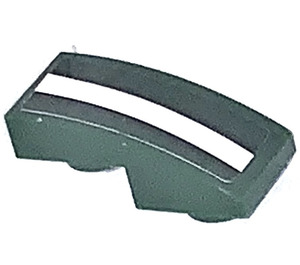 LEGO Dark Green Slope 1 x 2 Curved Inverted with White Decoration Stripe on Dark Green Left Sticker (24201)