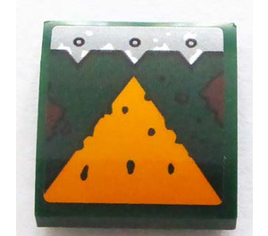 LEGO Dark Green Slope 2 x 2 Curved with Silver Decoration and Bright Light Orange Triangle Sticker (15068)