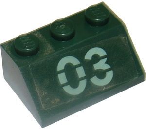 LEGO Dark Green Slope 2 x 3 (45°) with '03' Sticker (3038)