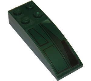 LEGO Dark Green Slope 2 x 6 Curved with Black Geometric Pattern Model Right Side Sticker (44126)
