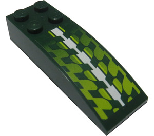 LEGO Dark Green Slope 2 x 6 Curved with Green and White Checkered Pattern Sticker (44126)