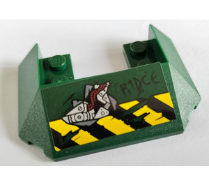 LEGO Dark Green Slope 4 x 6 with Cutout with Black and yellow danger R1DCE Sticker (4365)