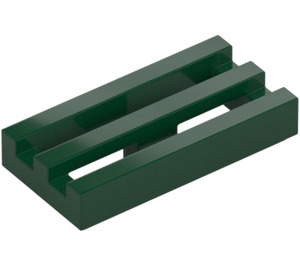 LEGO Mørkegrøn Flise 1 x 2 Grille (med bundspor) (2412 / 30244)