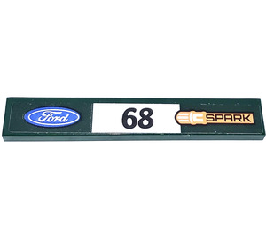 LEGO Dark Green Tile 1 x 6 with Ford plum and 68 and spark Sticker (6636)
