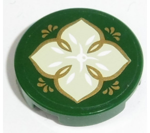 LEGO Dark Green Tile 2 x 2 Round with Light Green Leaf with 4 Petals Sticker with Bottom Stud Holder (14769)