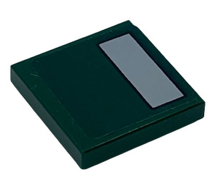 LEGO Dark Green Tile 2 x 2 with Gray Rectangle Sticker with Groove (3068)