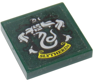 LEGO Dark Green Tile 2 x 2 with Slytherin Crest Sticker with Groove (3068)