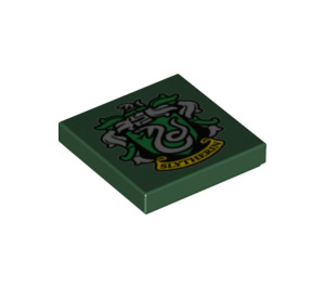 LEGO Dark Green Tile 2 x 2 with Slytherin Crest with Groove (3068 / 56420)