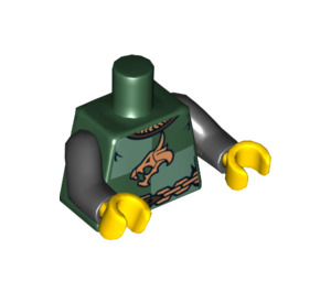 LEGO Dark Green Tunic Torso with Animal Skull, Quartered with Lighter Green (76382 / 88585)