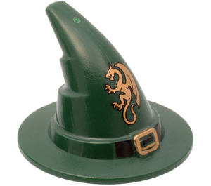 LEGO Dark Green Wizard Hat with Black Buckle and Gold Dragon with Smooth Surface (6131 / 91706)