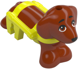 LEGO Donkeroranje Hond met Geel Harness (101284)