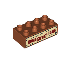 LEGO Dark Orange Duplo Brick 2 x 4 with Home Sweet Home on Wooden Board (3011 / 33199)