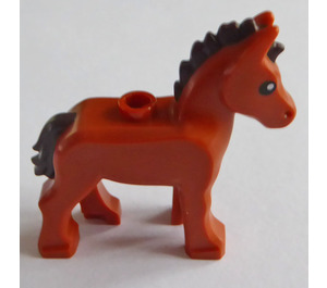 LEGO Donkeroranje Foal met Dark Brown Mane en Staart en Zwart Ogen