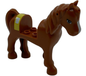 LEGO Orange Sombre Cheval avec Blanc De Face avec Bandage Autocollant (93085)