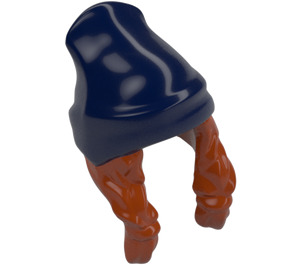 LEGO Dunkelorange Langes Haar mit Dark Blau Beanie Hut (52686)