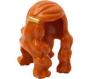 LEGO Dark Orange Long Wavy Hair with Left Parting with Gold Hairclip (68508)
