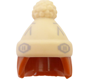 LEGO Mørk oransje Mellomlangt hår og Beige Bobble Hatt med Pompom (68502)