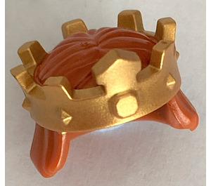 LEGO Dunkles Orange Mittellanges Gerade Haar mit Gold Krone (19007 / 32774)