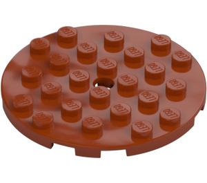 LEGO Donkeroranje Plaat 6 x 6 Rond met Pin Gat (11213)