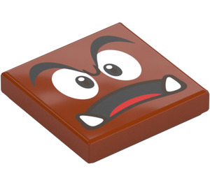 LEGO Dark Orange Tile 2 x 2 with Goomba Face with Open Mouth with Groove (3068)