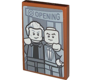 LEGO Dark Orange Tile 2 x 3 with Opening Picture of Magneto d Professor Xavier Sticker