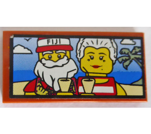 LEGO Dark Orange Tile 2 x 4 with Two Tourists on the Beach Sticker (87079)