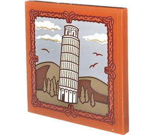 LEGO Dark Orange Tile 4 x 4 with Leaning Tower of Pisa Sticker (1751)