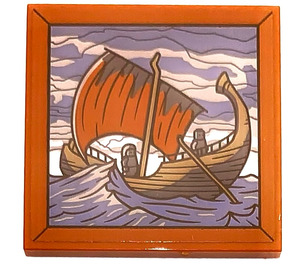 LEGO Donkeroranje Tegel 4 x 4 met Painting of Sailing Ship Sticker (1751)