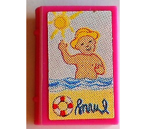 LEGO Dark Pink Book 2 x 3 with Child in sea Sticker (33009)