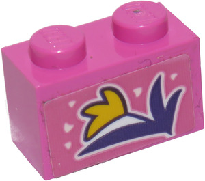 LEGO Dark Pink Brick 1 x 2 with Flower Sticker with Bottom Tube (3004)
